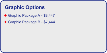Graphic Options
 Graphic Package A - $3,447
 Graphic Package B - $7,444